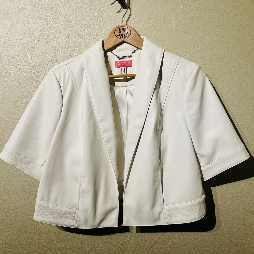 Izaak Mizrahi‎ Special Edition Faux Leather Bolero Jacket White Short Sz 14